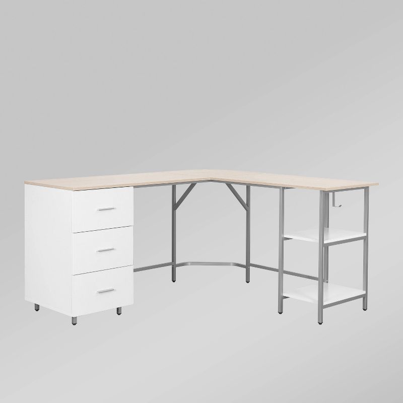 Sand Wood L-Shape Gaming Computer Desk with Drawer