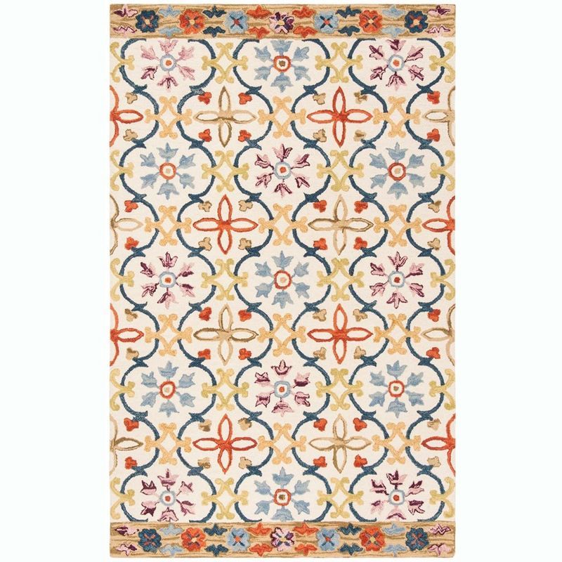 Ivory Multi Floral Hand-Knotted Wool 8' x 10' Rug