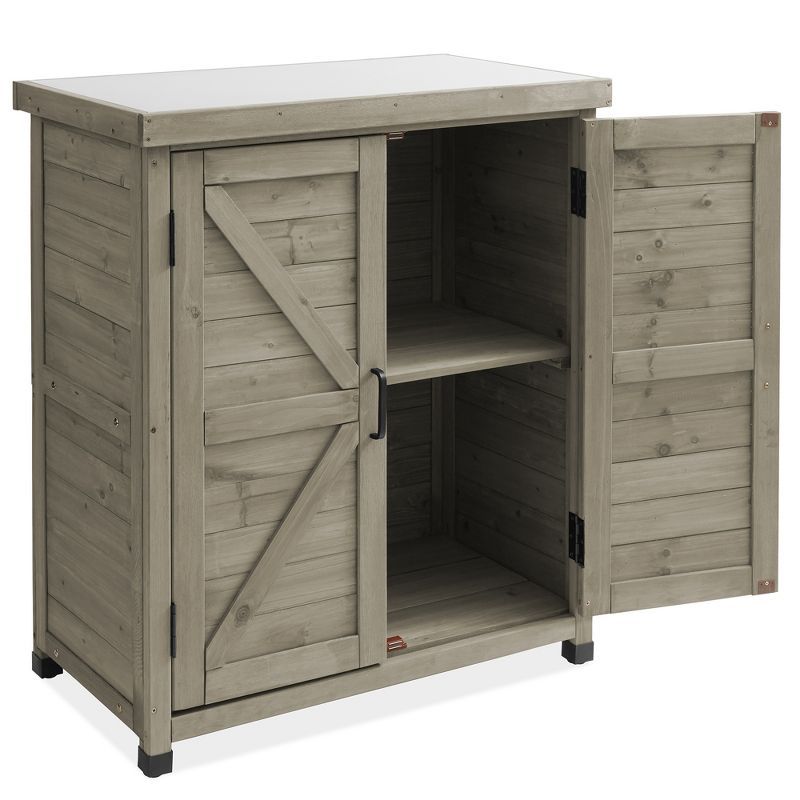 Gray Cedar Outdoor Storage Cabinet with Metal Top