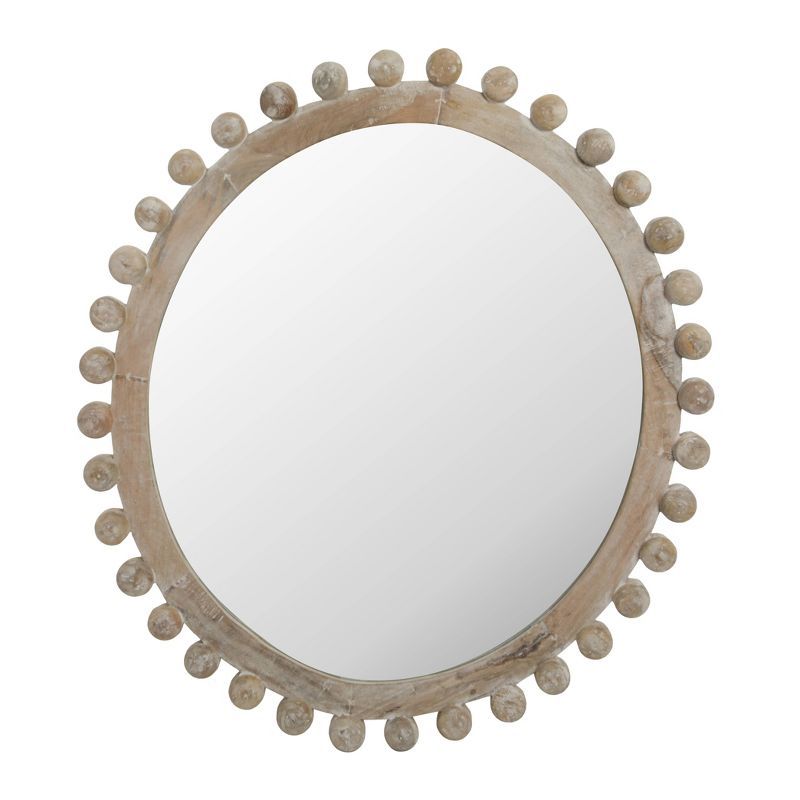 Whitewashed Mango Wood Round Wall Mirror