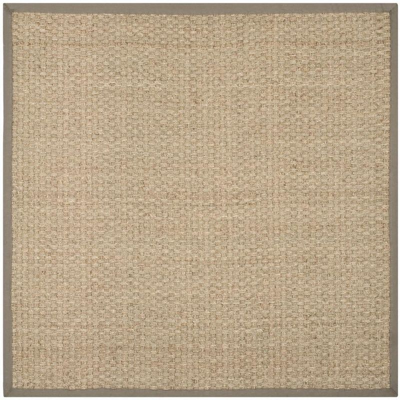 Natural Grey Square Seagrass Area Rug with Cotton Border