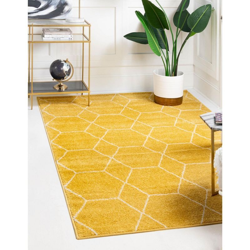 Yellow Geometric Trellis Easy Care Synthetic Area Rug