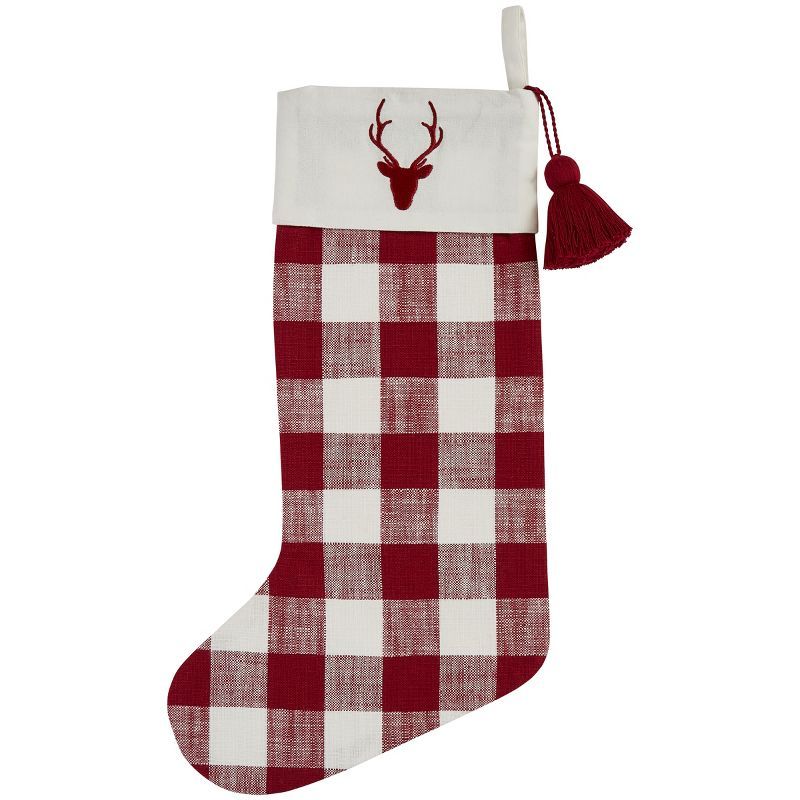 Red and Ivory Buffalo Check Christmas Stocking with Tassel