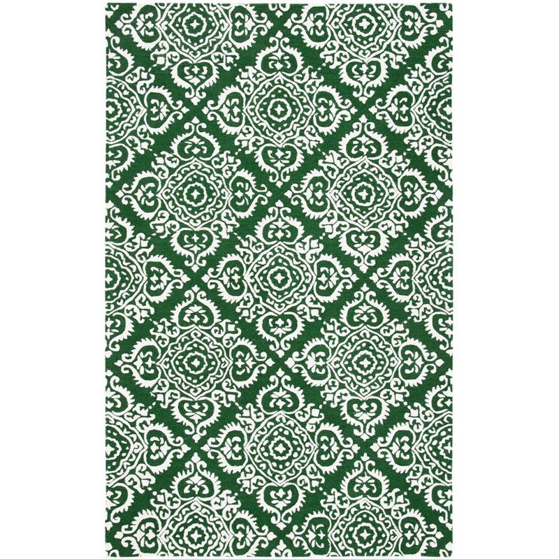 Ivory and Green Hand-Tufted Wool Square Area Rug