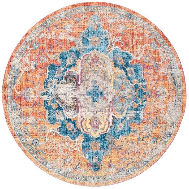 Reversible Washable Synthetic Round Rug in Blue, 7' Diameter