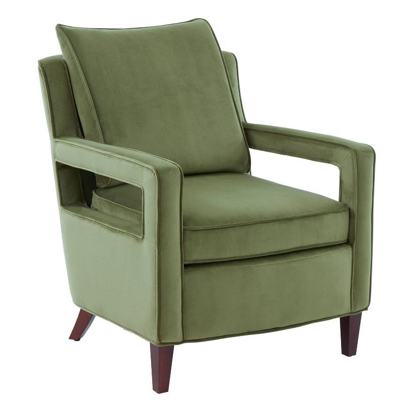 Questa Green Velvet Accent Arm Chair with Wood Legs