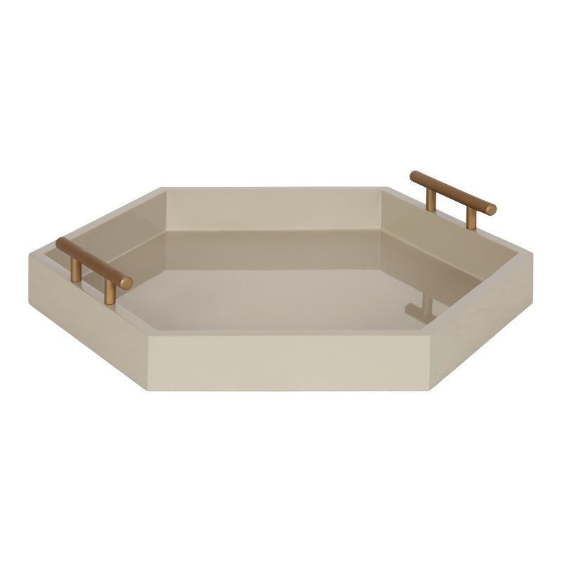 Hexagon Sand Wood Decorative Tray with Gold Handles