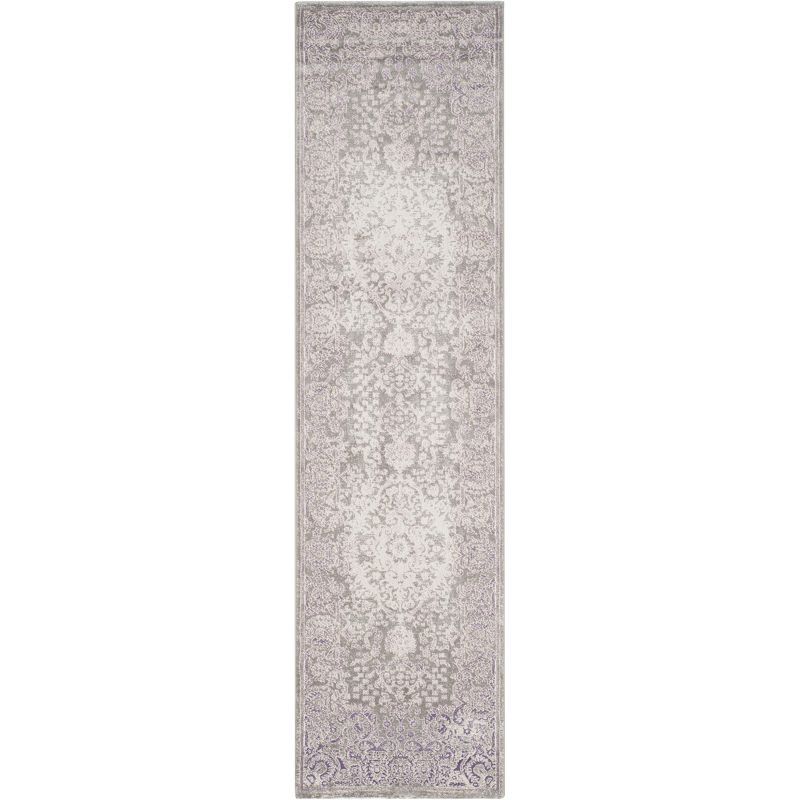 Grey and Lavender Synthetic Hand-knotted Runner Rug, 2'-2" x 10'