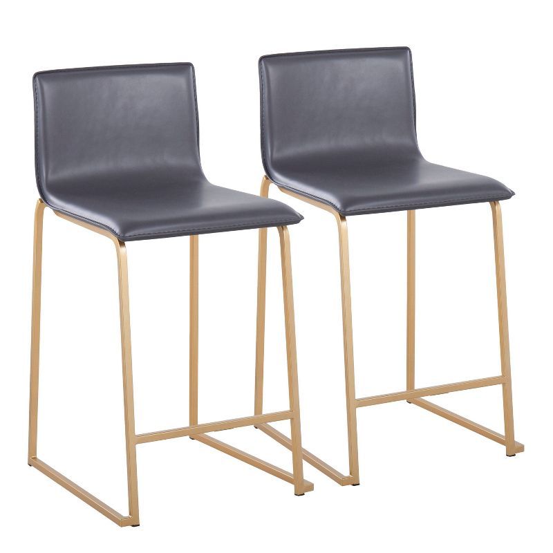 Elegance Gold Metal & Grey Faux Leather Counter Stools - Set of 2