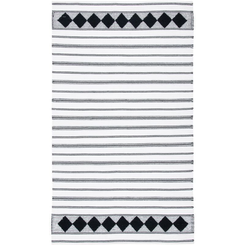 Coastal Charm Black and Ivory Cotton Flat Woven Rug - 5x8 Feet