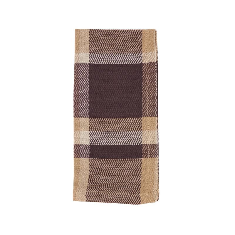 Brown Plaid Cotton Square Dinner Napkins, Set of 4