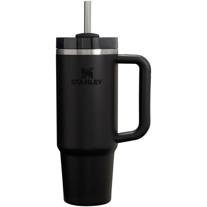 Black 30 oz Stainless Steel Travel Tumbler with Handle and Straw