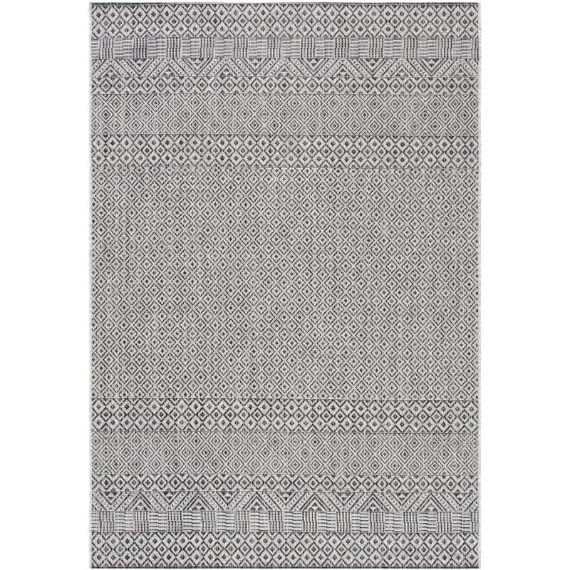 Elegant Gray & Black Synthetic Rectangular Rug, Easy Care 47"x67"