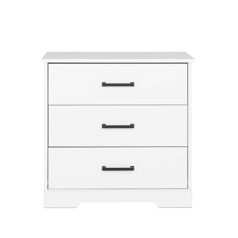 Rustic White 3-Drawer Farmhouse Nightstand with Black Handles