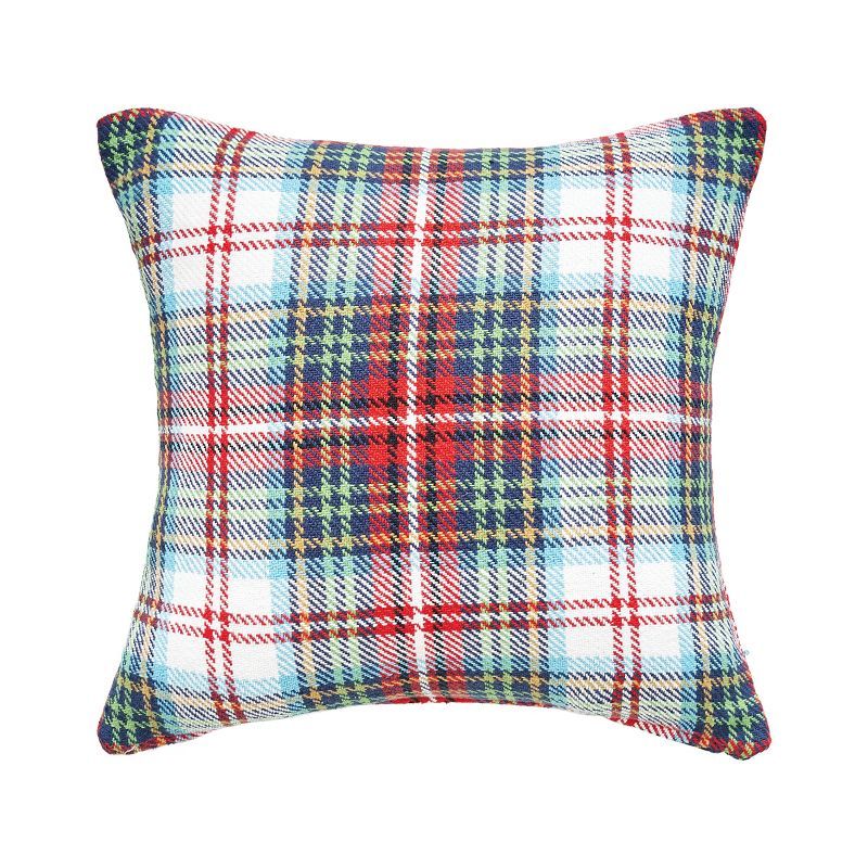 Morris Plaid Red and Blue Woven Throw Pillow