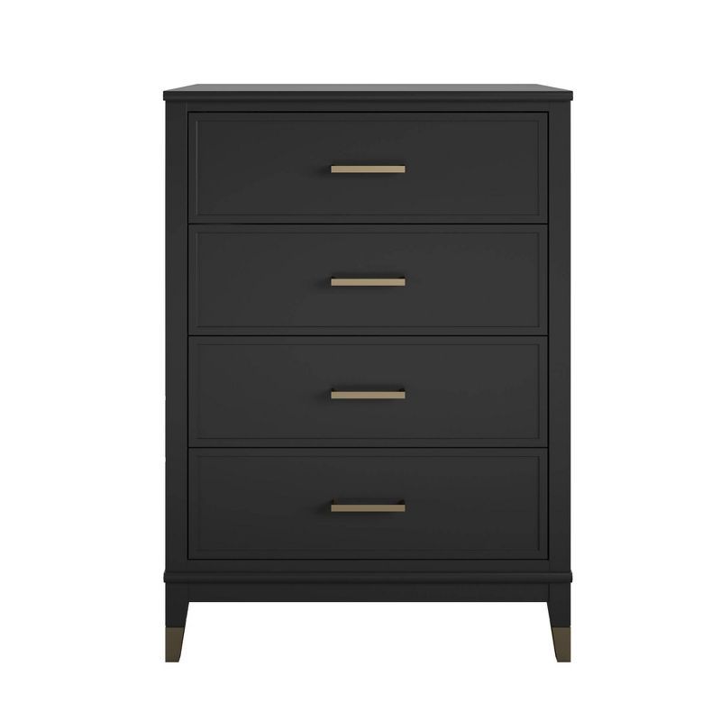 Matte Black 4-Drawer Dresser with Gold Accents