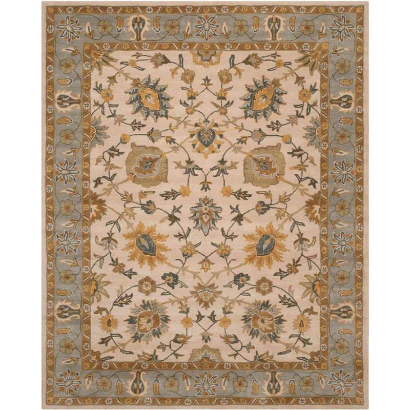 Ivory and Light Blue Hand-Tufted Wool Square Rug, 8' x 10'