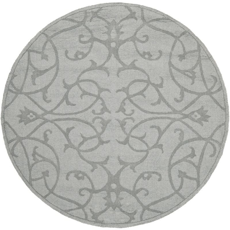 Gray Hand-Tufted Round Wool Area Rug, 5' x 5'