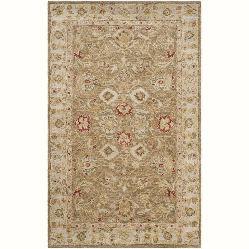 Handmade Beige and Red Floral Wool Area Rug 6' x 9'