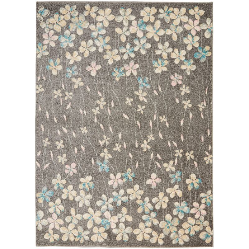 Elysian Blooms Easy-Care Grey/Beige Floral Area Rug 5' x 7'