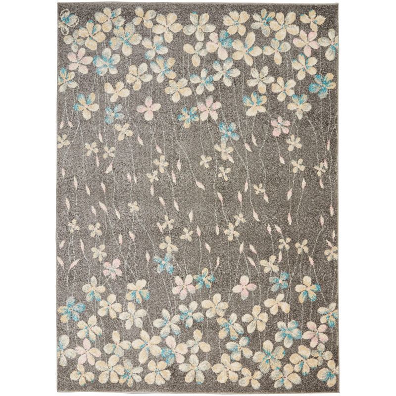 Handmade Grey and Beige Floral Synthetic 4' x 6' Rug