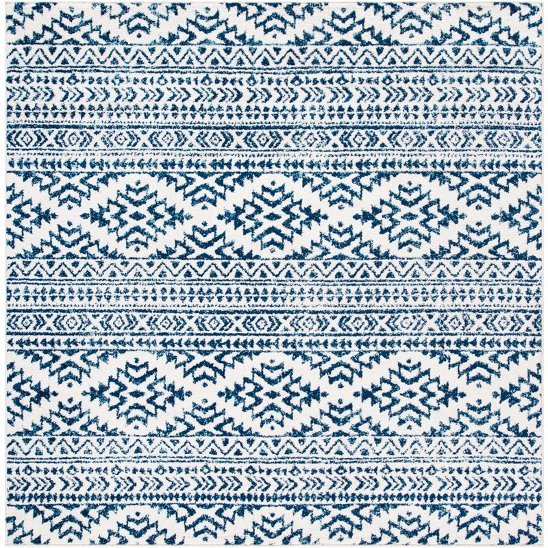 Ivory and Navy 9' Square Synthetic Boho Area Rug