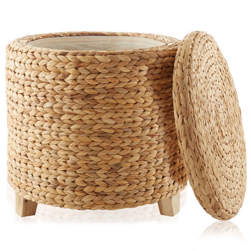 Natural Handwoven Water Hyacinth Round Storage Ottoman