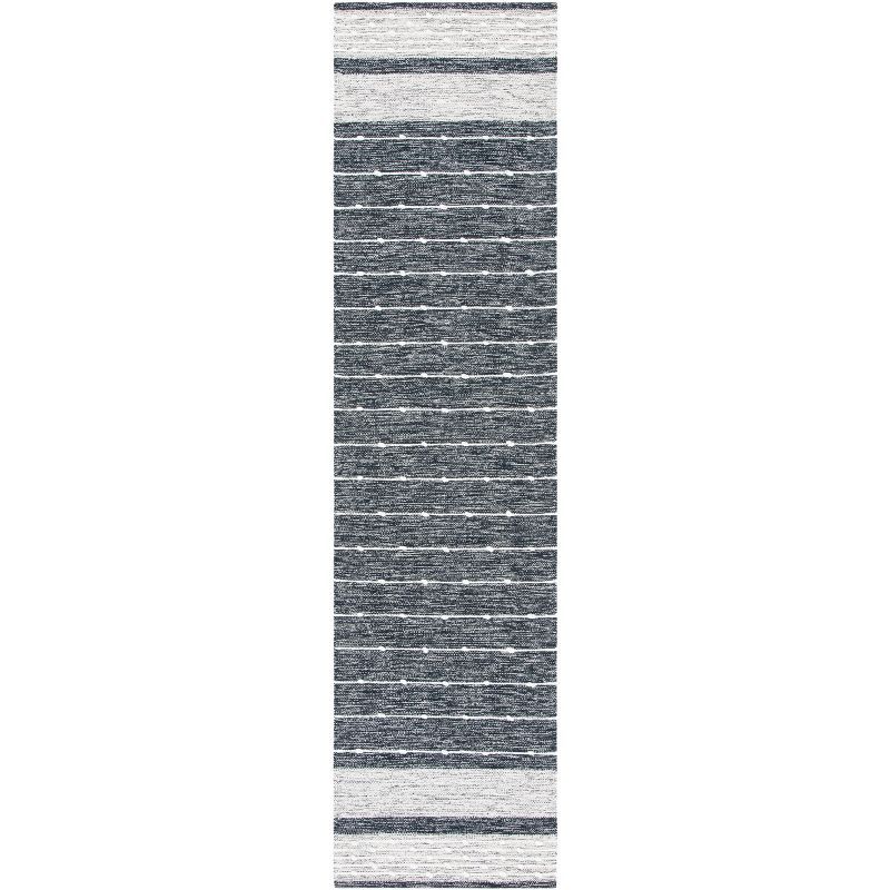 Black and Ivory Striped Wool Cotton Area Rug