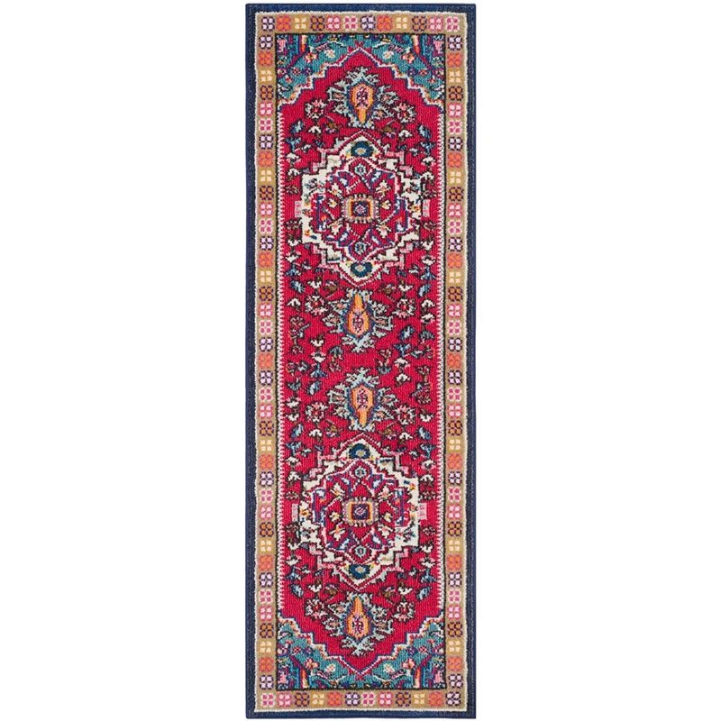 Boho-Chic Red & Turquoise Floral Synthetic Runner Rug - 2'2" x 6'