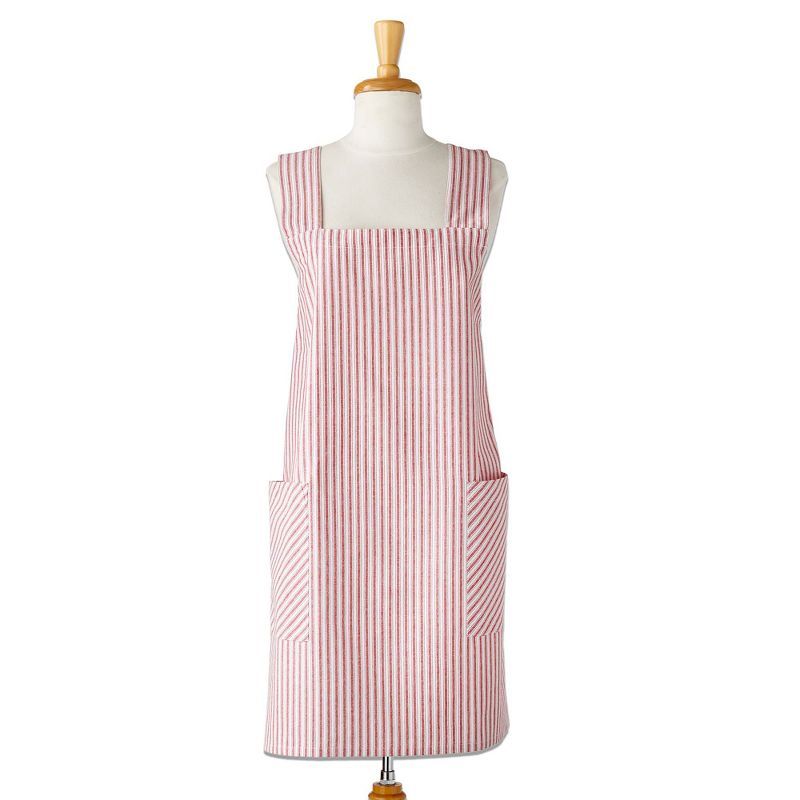 Red and White Striped Cotton Pinafore Apron