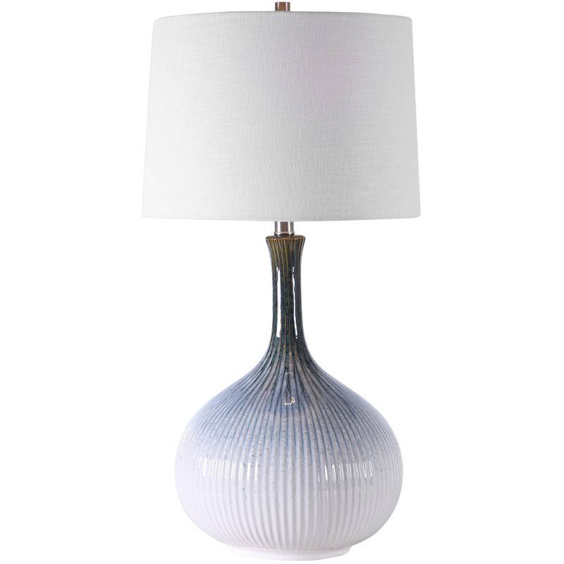 28" Cream Blue Brown Ombre Ceramic Table Lamp with Off-White Shade