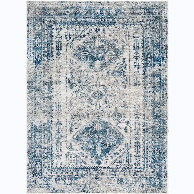 Jules Sky Blue and Light Gray Stain-Resistant Synthetic Area Rug