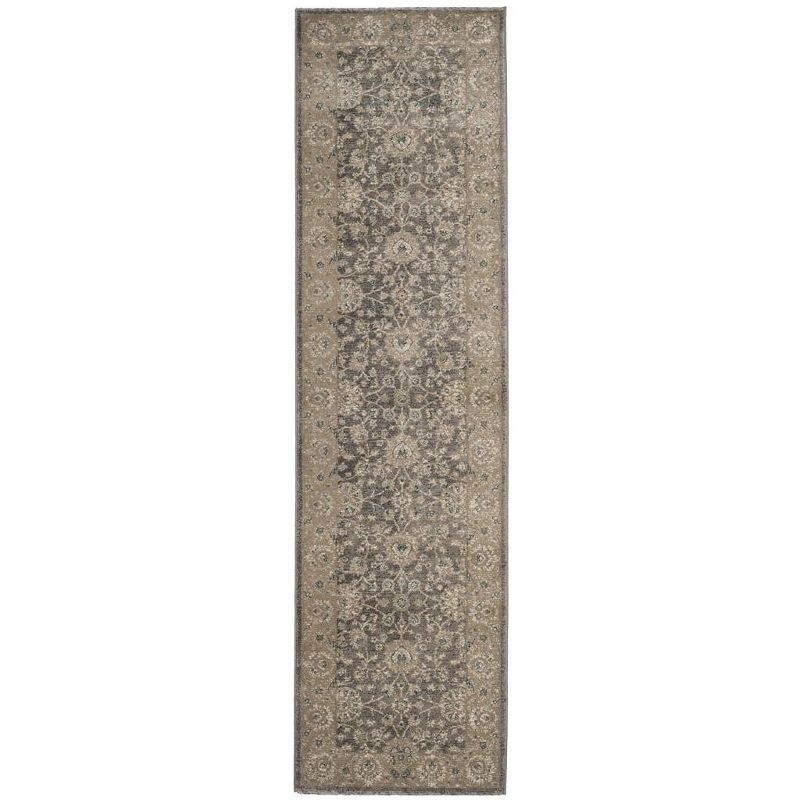 Light Gray and Beige Floral Motif Runner Rug