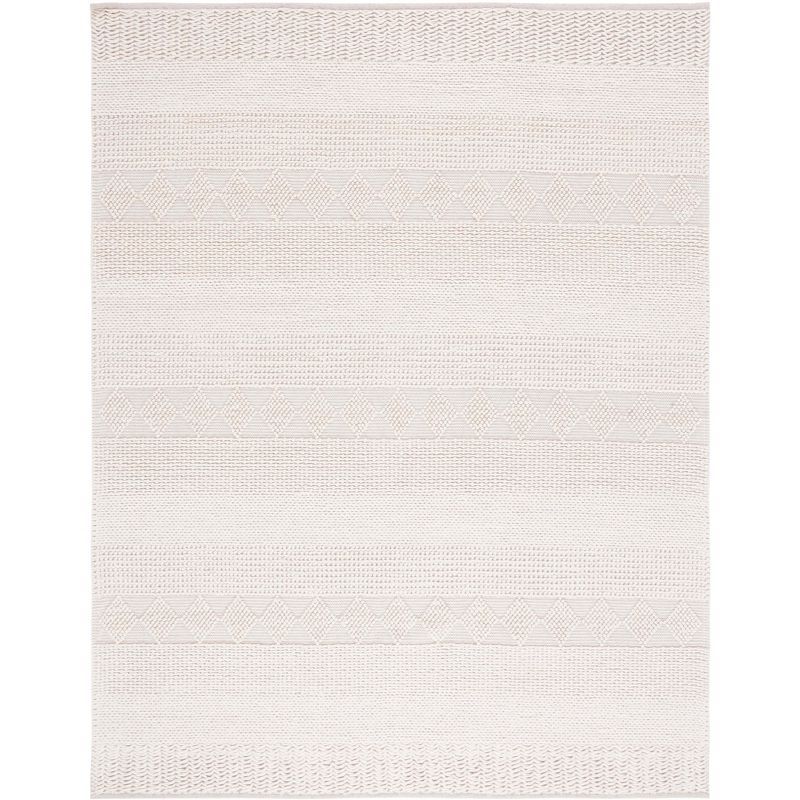 Ivory Flat Woven Hand-Tufted Wool Area Rug, 5' x 8'