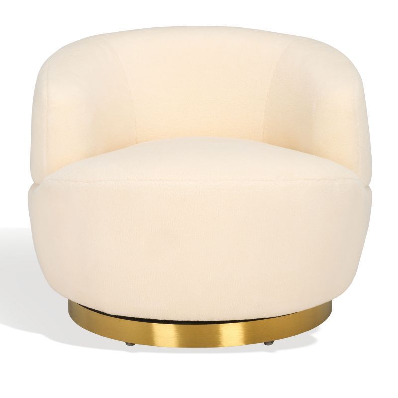 Ivory Barrel Swivel Lounge Chair with Wood Accents