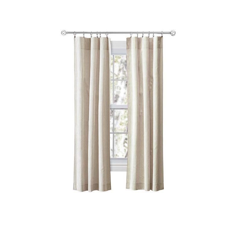 Tan Cotton Polyester Striped Rod Pocket Curtains with Tiebacks