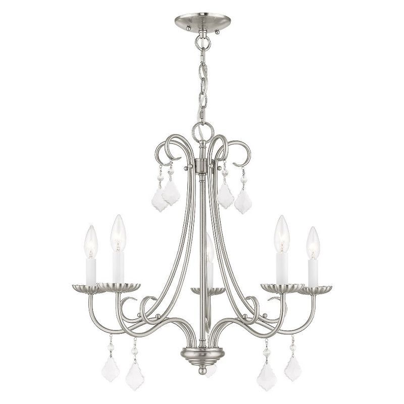 Elegant Brushed Nickel 5-Light Chandelier with Crystal Teardrops