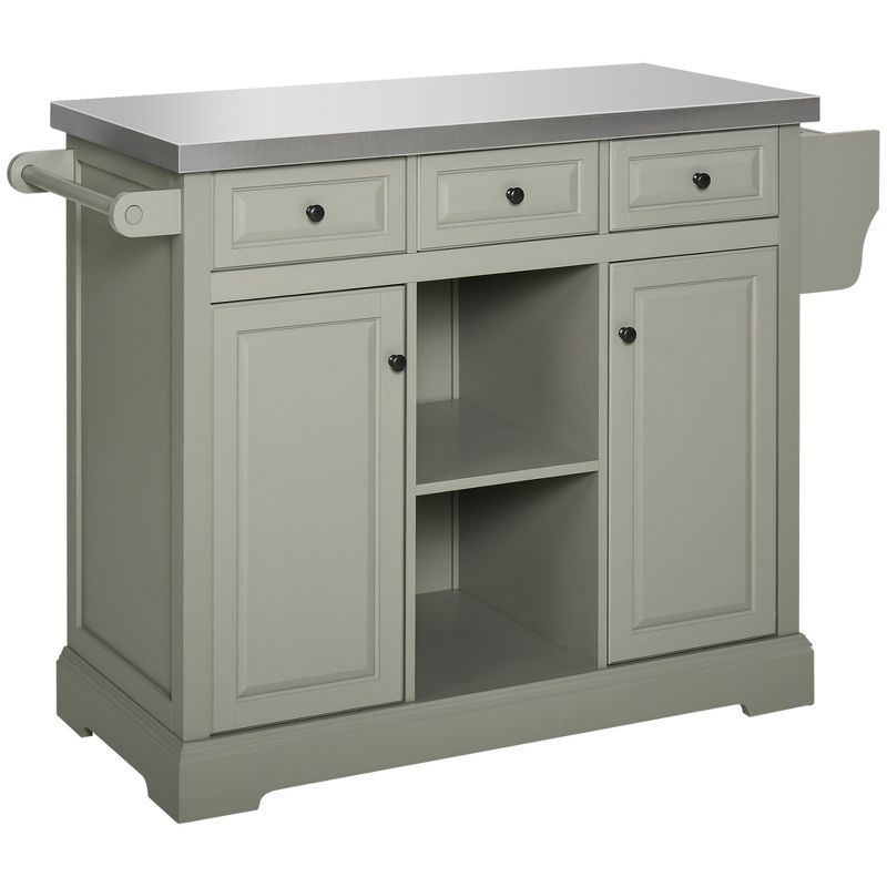 Gray Stainless Steel Top Kitchen Cart with Spice Rack and Storage