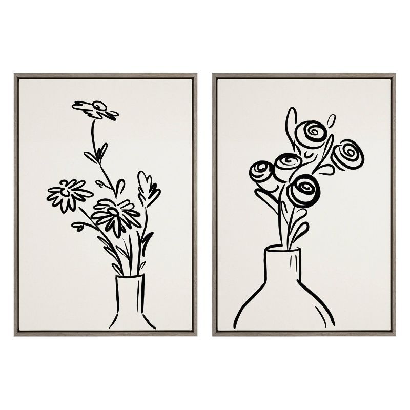 Minimalist Black and White Floral Canvas Art Set