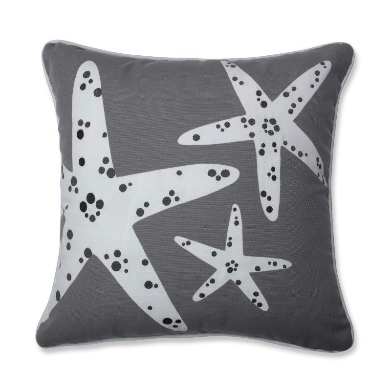 Gray Embroidered Starfish Square Outdoor/Indoor Throw Pillow