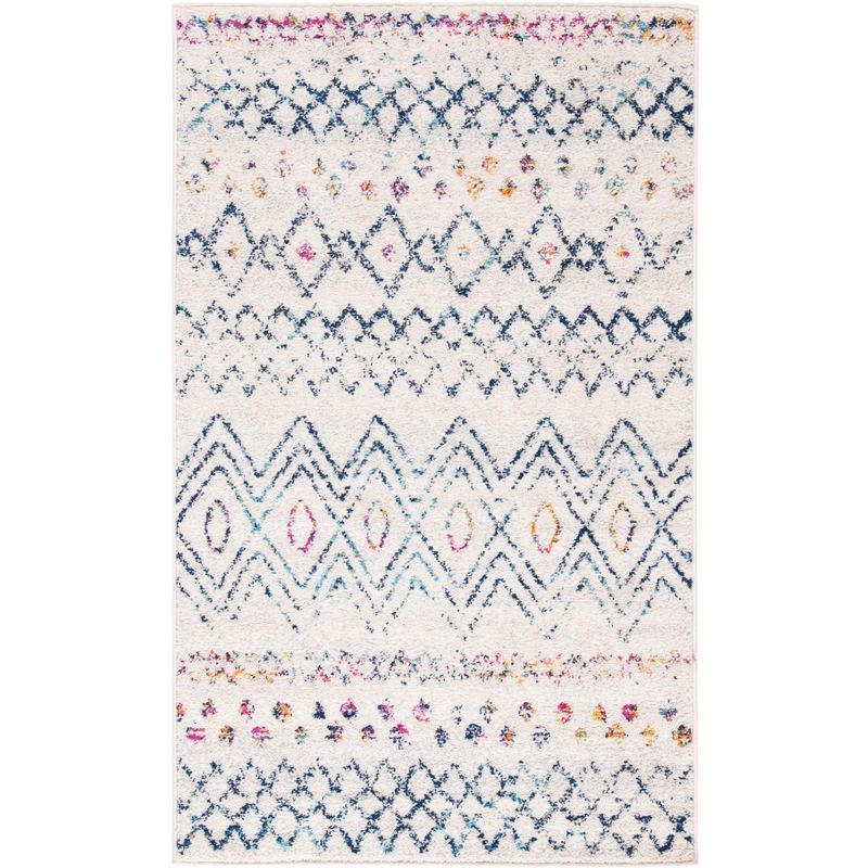 Ivory and Dark Blue Geometric Moroccan Area Rug