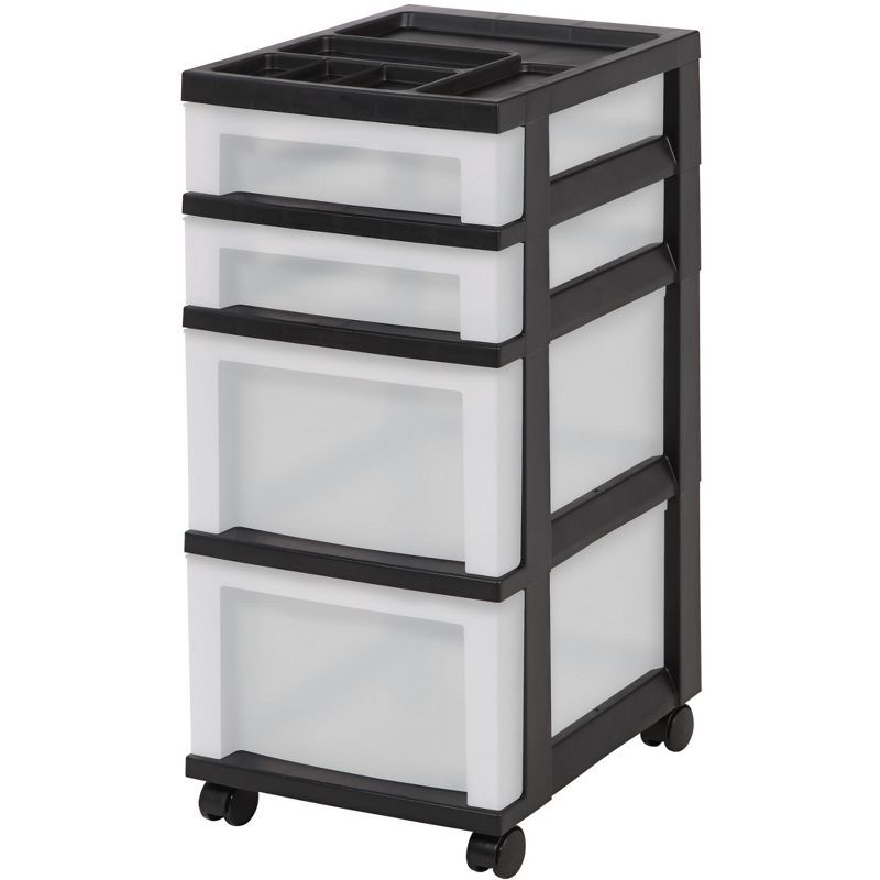 Black and Pearl 4-Drawer Plastic Rolling Storage Cart