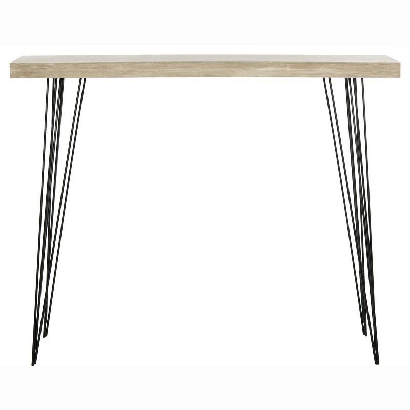 Transitional Lali Light Brown Wood & Metal Console Table with Storage