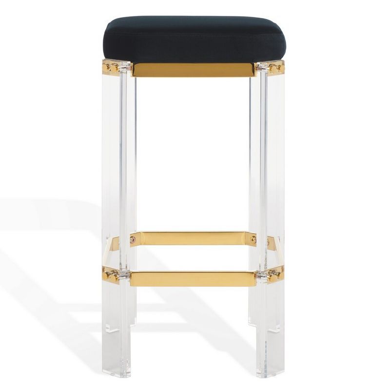 Black Acrylic and Brass Backless Bar Stool