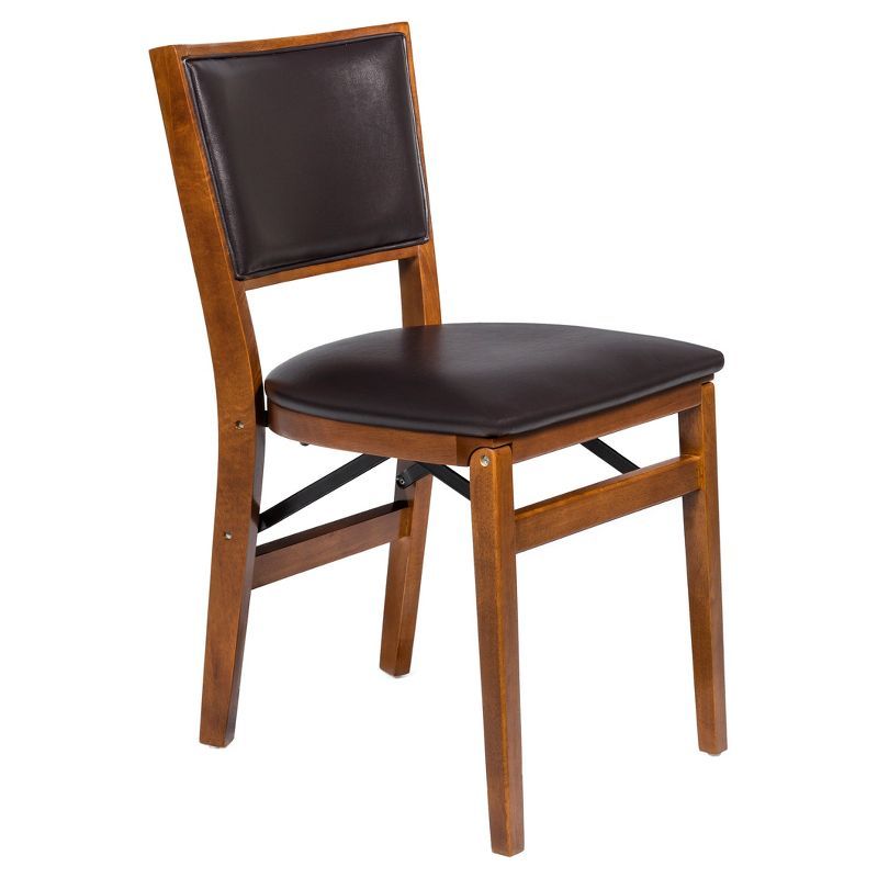 Retro Black Leather & Wood Folding Chair Set