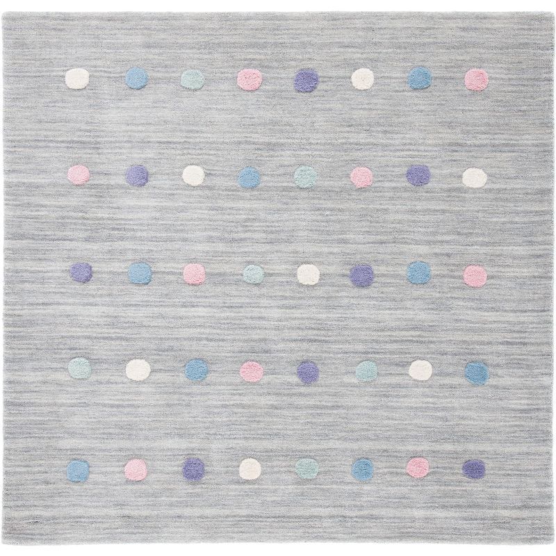 Silver 5' x 5' Square Handmade Wool Kids Area Rug