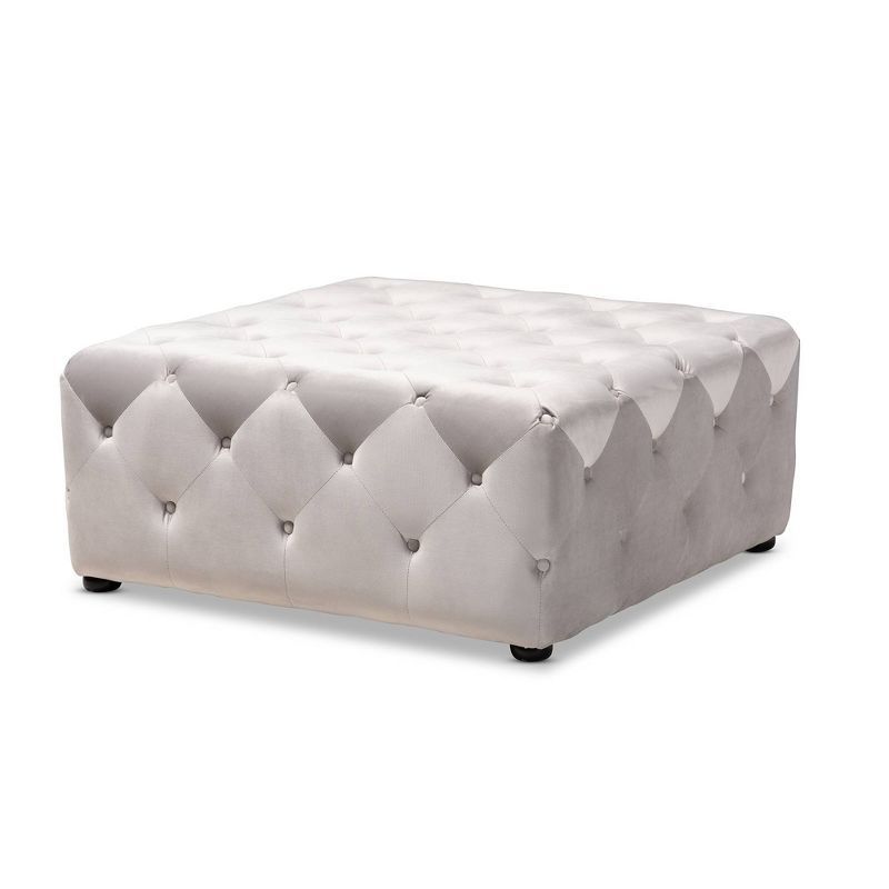 Slate Gray Velvet Button Tufted Cocktail Ottoman