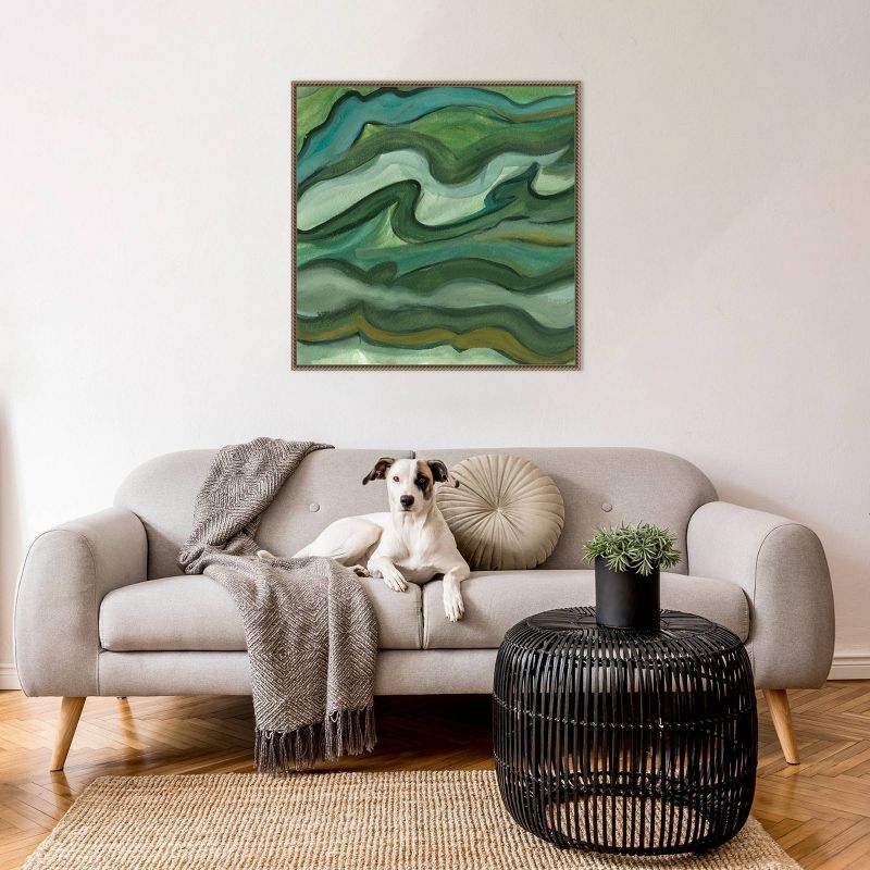 Sea Kelp II Abstract Green Canvas Print with Bronze Frame