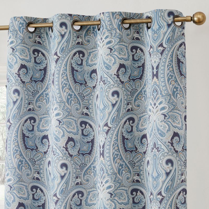 Blue Paisley Print Blackout Grommet Window Curtain Panels, 50" x 72"
