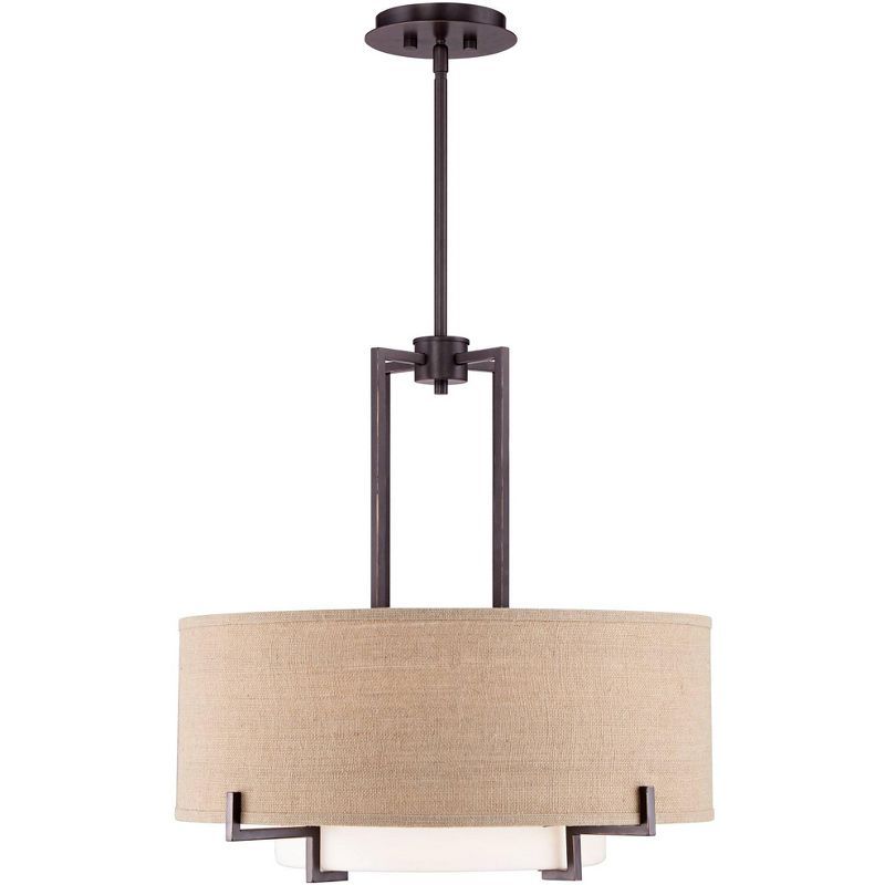 Bronze Drum Chandelier with Frosted Glass Shade